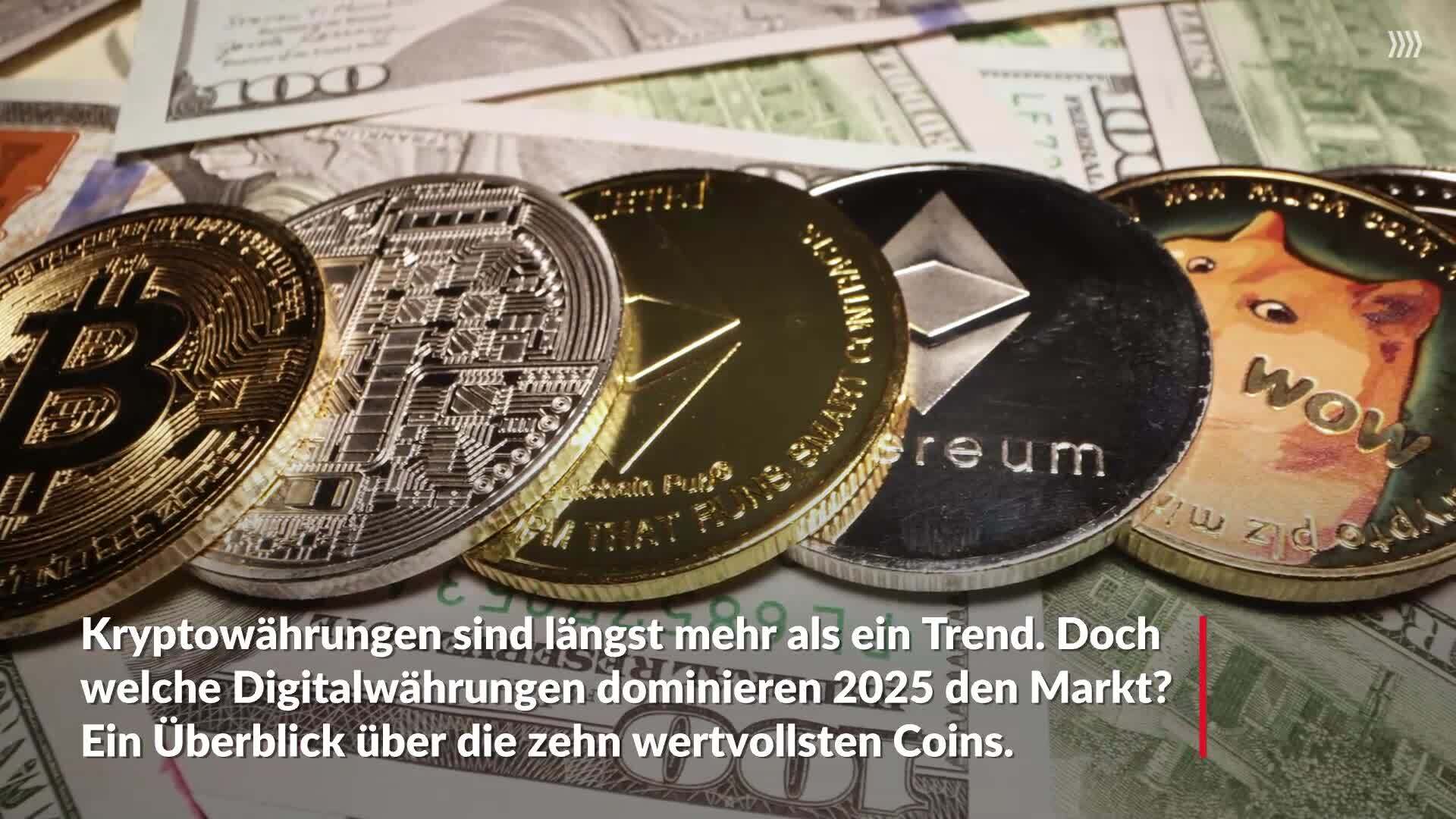 Zehn bekannte Kryptowährungen 2025